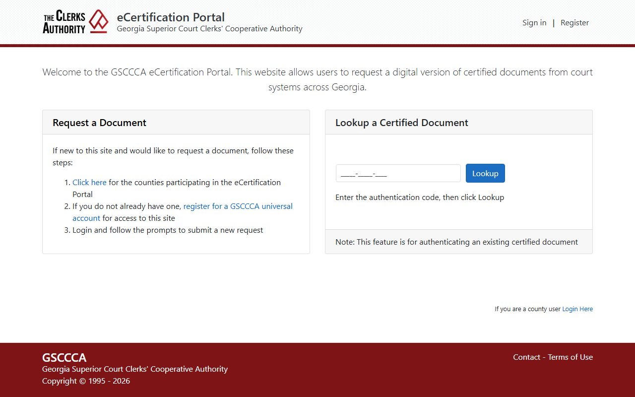 Pierce County court records GSCCCA eCertification portal