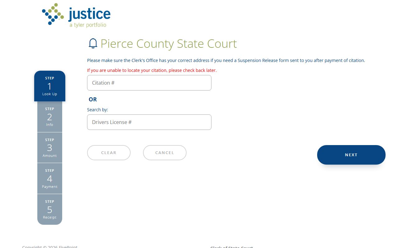 Pierce County traffic court records FivePoint citation lookup