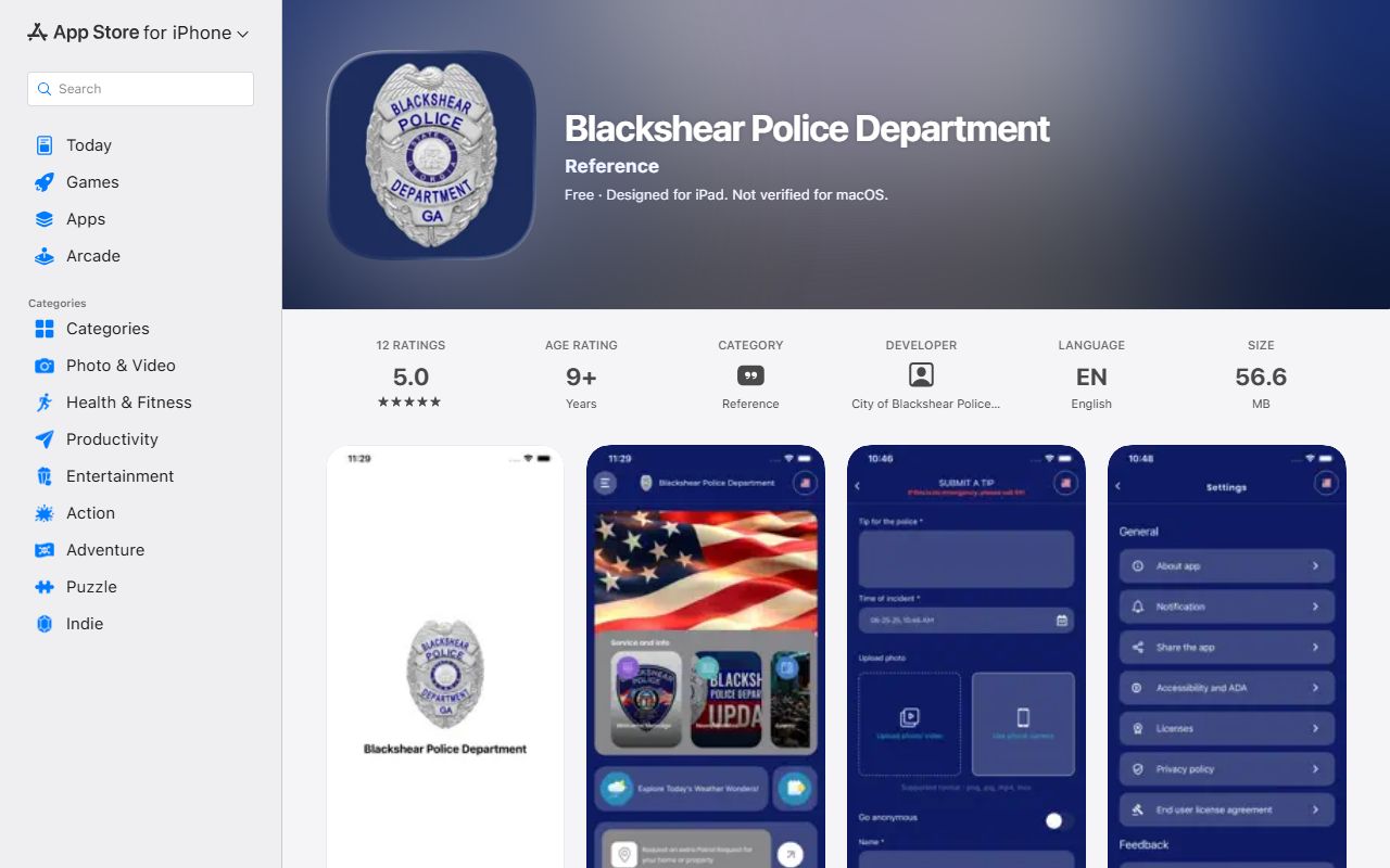 Pierce County warrant records Blackshear Police iOS app